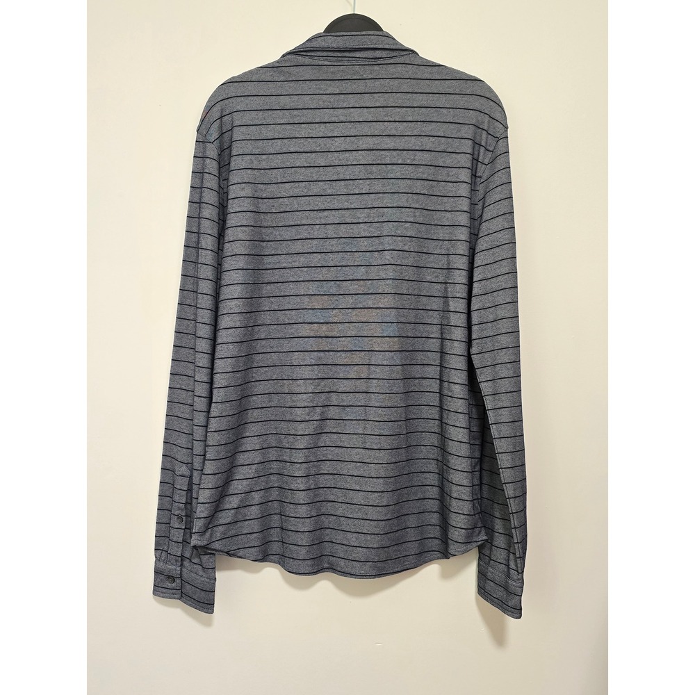 Michael Kors Button Down Men Large Grey Navy Striped Long Sleeve Shirt - Picture 3 of 7